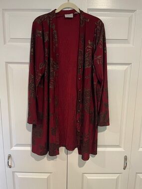 Susan Graver Burgundy Floral-Print Long Jacket
